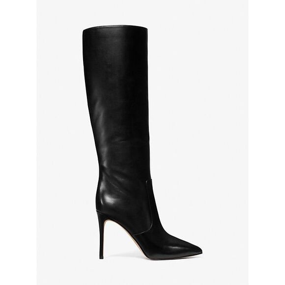 Michael Kors Leather Knee High Pointed Toe Rue Stiletto Boots Black Size 6.5M $3 - Picture 1 of 11